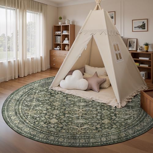 8ft Area Rugs for Living Room Bedroom, Green Washable Non-Slip Carpet - Image 5
