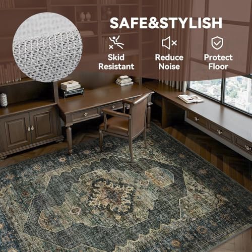 Engiw Olive Green 8x10 Area Rugs for Living Room Bedroom Rug Washable Vintage Neutral Farmhouse Rug Carpet Dining Room Rugs Office Retro Oriental Easy Clean Non Slip Large - Image 4