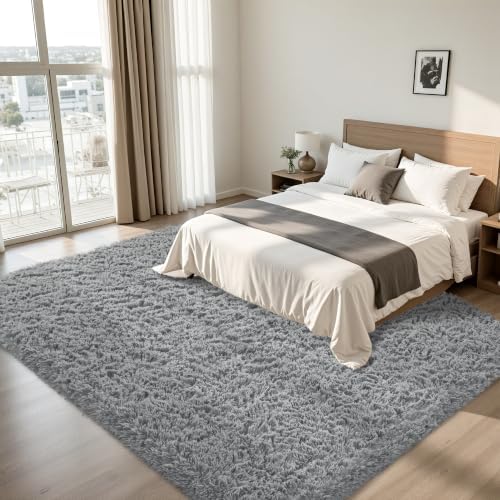 9x12 Area Rug for Living Room,Light Gray Fluffy Shag Non-Slip Bedroom Rugs - Image 3