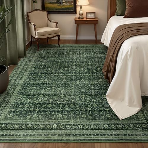 Moss Green 6x9 Area Rugs for Living Room, Vintage Washable Boho Rug - Image 4