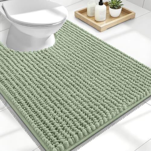 OLANLY Thick Chenille Toilet Rugs U-Shaped 24x20, Sage Green by OLANLY