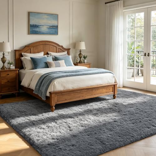 Shag Area Rugs for Bedroom Living Room,8X10 Ultra Soft Fluffy Area Rugs for Dorm,Indoor Carpet Plush Rugs for Living Room Home Decor,Dark Grey - Image 3