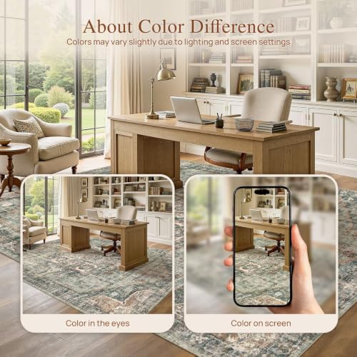 UERMEI 10x14 Area Rug for Living Room Washable Vintage Non Slip Green - Image 6