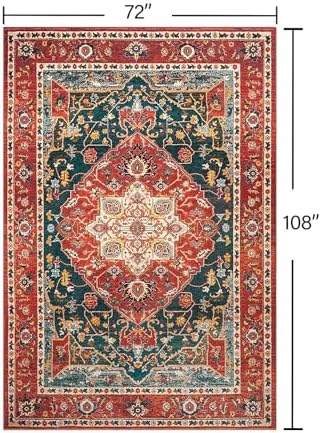 YJ.GWL Area Rugs for Living Room 6x9 Machine Washable Rugs, Non Slip Floral Vintage Rug Indoor Carpet, Stain Resistant Large Rug for Bedroom Dining Room, Orange-Red - Image 2