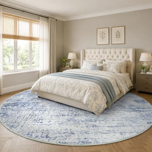 4ft Round Abstract Washable Area Rug for Living Room Blue - Image 3