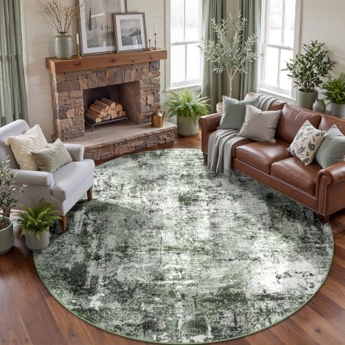 Rugflix Round Area Rugs 8Ft for Living Room, Washable Dark Green Circle Rug by RugflixAreaRugs