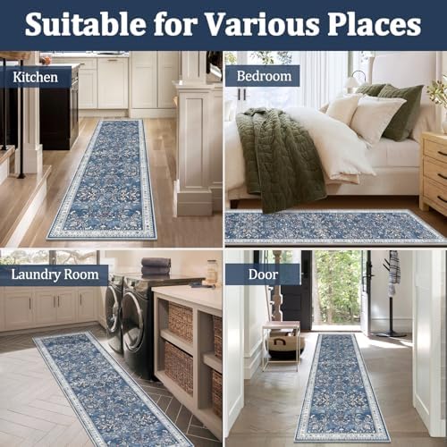 Yamaziot 2x10 Washable Hallway Runner Rug Non Slip Floral Carpet, Blue - Image 7