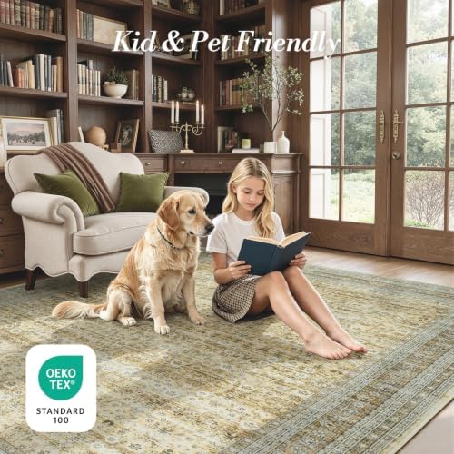 5x7 Washable Area Rugs for Living Room Bedroom, Vintage Rug Beige - Image 6