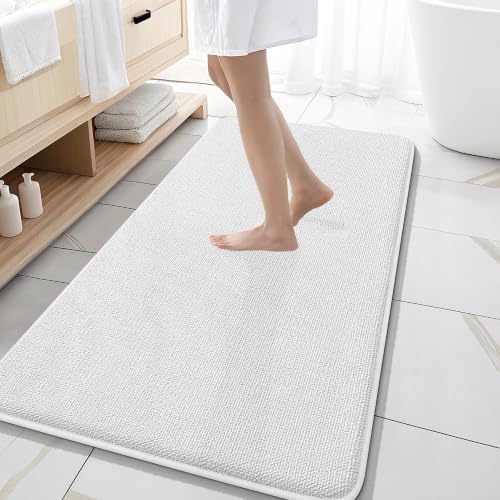 OLANLY Memory Foam Bathroom Runner Rugs 47x20, Absorbent Long Mat, White by OLANLY