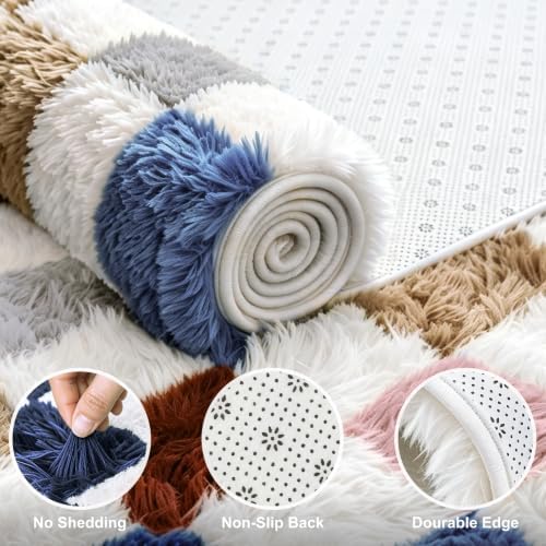 Large Shag Area Rug for Bedroom Living Room,9x12 Fluffy Soft Colorful Checkered Rug Fuzzy Shaggy Bedroom Carpet,Indoor Plush Floor Rugs for Teen Dorm Home Decor - Image 3