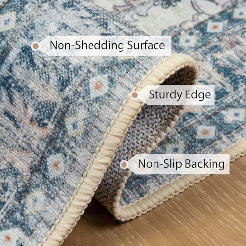 BESTSWEETIE Washable Boho 5x7 Area Rug, No Pile for Living Room, Blue Navy - Image 3