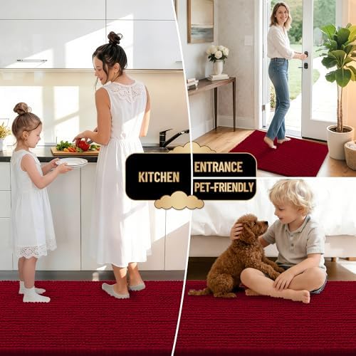 OLANLY Thick Chenille Small Bathroom Rugs 24x16, Absorbent Bath Mat, Red - Image 6