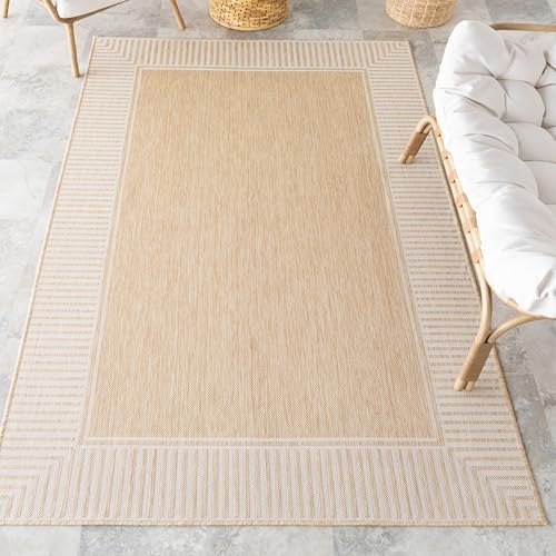 nuLOOM Asha Tan Bordered Power Loomed Indoor/Outdoor Area Rug, 5' x 8' by nuLOOM