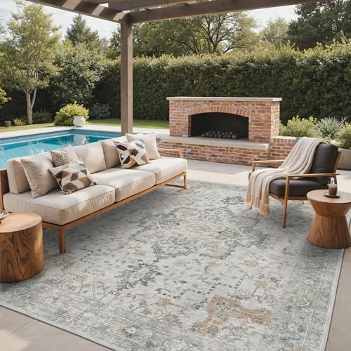 GENIMO Indoor Outdoor Rug, Washable for Patio and Deck, Ivory Grey, 8x10 by GENIMO