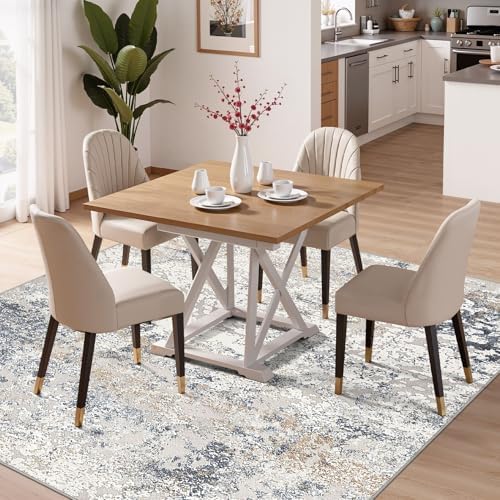 DMOYEST Square Area Rug Living Room Rugs - 8x8 Washable Large Soft Indoor Neutral Modern Abstract Low Pile Rug Carpet for Bedroom Dining Room Farmhouse Home Office - Beige Blue - Image 4