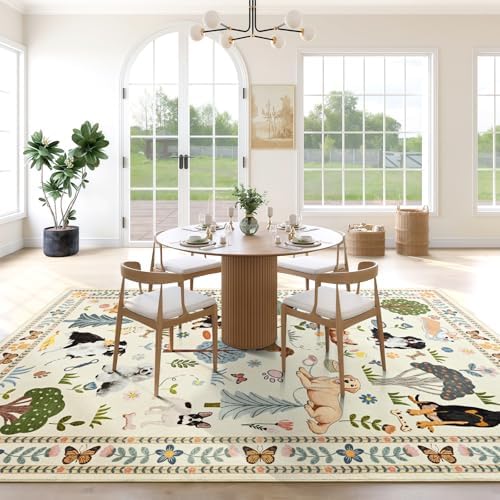 ST. BRIDGE 5x7 Living Room Rug, Washable Large Area Rug with Non Slip Backing, Soft Stain Resistant Dog Rugs, Low Pile Animal Indoor Carpet for Kids Room Bedroom Dining Room Home Office, Beige - Image 7