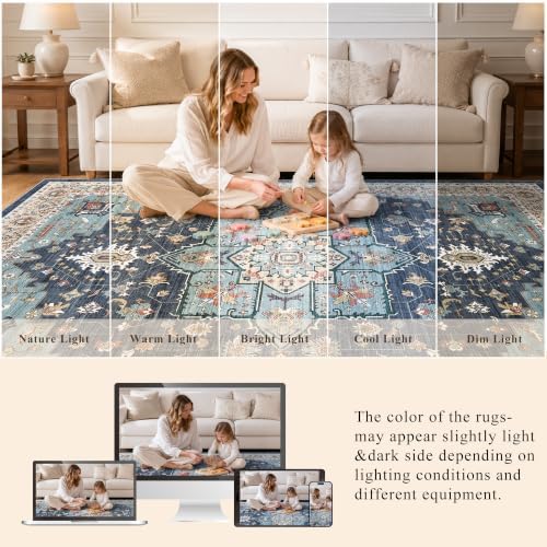 Small 4ft Round Rug: Washable Circle Rug 4ft with Non Slip Backing Playroom - Image 5