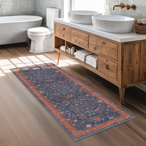 Hazo Haus Navy Blue Runner Rug 2x5 for Hallway, Kitchen, Bathroom, Mudroom, Laundry Room, Washable Non Slip Non Skid Rubber Backing Low Pile Stain Resistance - Image 3