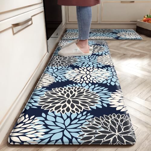 Kitchen Mats Set of 2 Cushioned Anti Fatigue Kitchen Rugs Non Slip Waterproof Runner Memory Foam Kitchen Floor Mat Comfort Standing Mat for Sink, Office, Laundry, Navy Blue by tubeamin