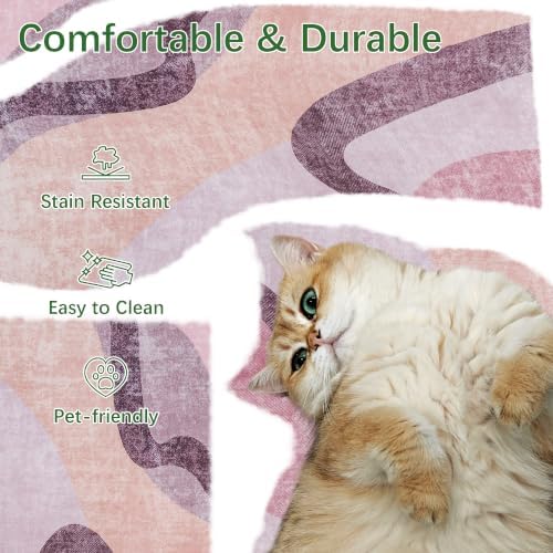 Ompaa Living Room Rug 5x8 Pink Area Rug Machine Washable Rug Non Slip Indoor Large Rugs for Bedroom, Classroom, College Dorm, Farmhouse, Dining Room, Kids Playroom - Image 4