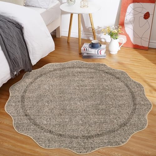 GarveeHome Scalloped Round Area Rugs Washable Small Round Rug 3ft Non-Slip by GarveeHome