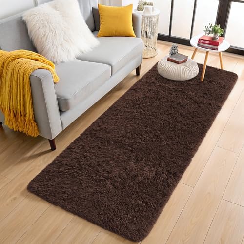 OLANLY 2x8 Machine Washable Runner Rugs for Hallway, Soft Fluffy Shaggy Bedside Rugs for Bedroom, Living Room, Indoor Floor Carpet for Kids Girls and Boys, Nursery Rooms, Home Decor Aesthetic, Coffee by OLANLY