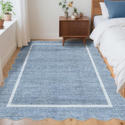 GarveeHome Scalloped Washable Rug 4x6,Non-Slip Entryway Rug, Blue - Image 2