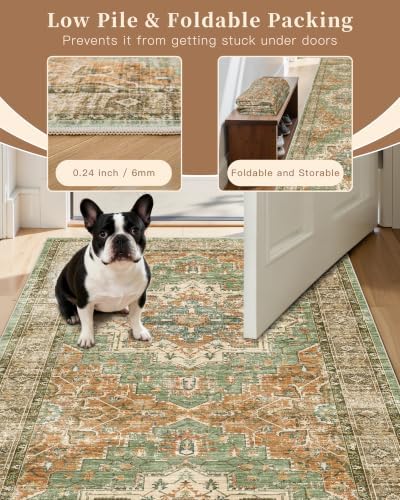 Madane Runner Rug 2x10 for Hallway, Washable Rug Runner, Brick/Brown/Green - Image 6