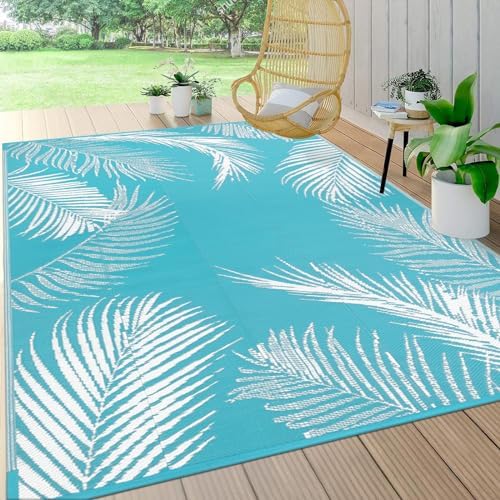 Pauwer Waterproof Outdoor Rug 5x8, Plastic Straw Patio Mat, Leaf Teal by Pauwer