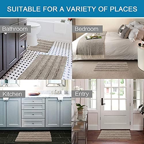 H.VERSAILTEX Bathroom Rugs Bath Rug Set 2 Piece Bathroom Contour Rug Toilet Mat Sets Non Slip Contour Bath Rug Ultra Thick Water Absorbent Striped Bath Mats Washable(36" x 24" Plus 20" x 24" U, Taupe) - Image 6