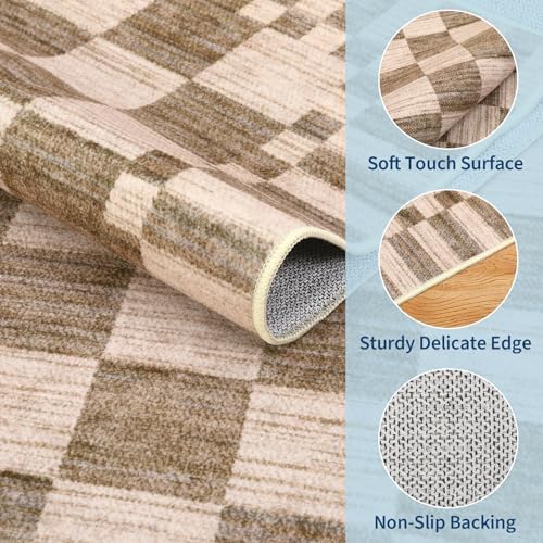 GarveeHome Brown Checkered Rug 6x9 Area Rugs Living Room Checkerboard Rug - Image 5