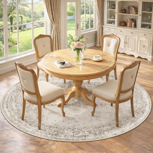 Round Rugs 6ft Washable Rug, Vintage Boho Medallion Rugs Non-Slip Soft Low Pile Circle Distressed Rug Indoor Retro Carpet for Living Room Bedroom Dining Room Home Office (Taupe, 6' Round) - Image 4