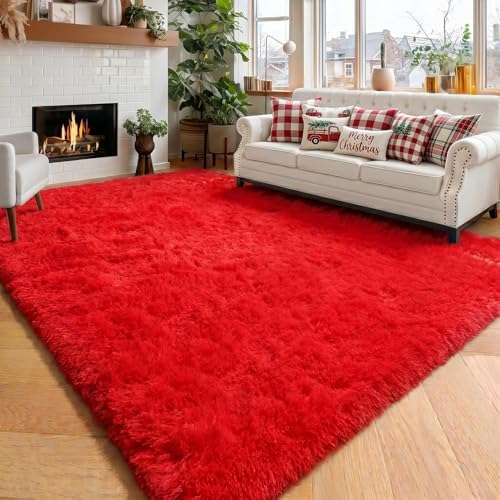 Amdrebio Red Fluffy Fuzzy Rug 5x8 for Boys Bedroom Living Room Classroom by Amdrebio