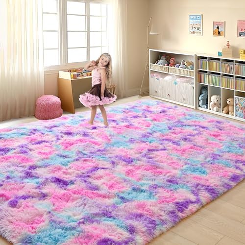 Tepook Pink Blue Purple Fluffy 8x10 Area Rug for Girls Bedroom - Image 3