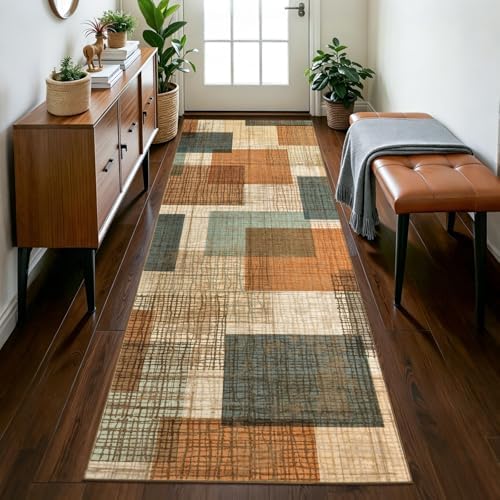 Washable 2x8 Runner Rug for Hallway Kitchen Bedroom, Orange/Blue - Image 5