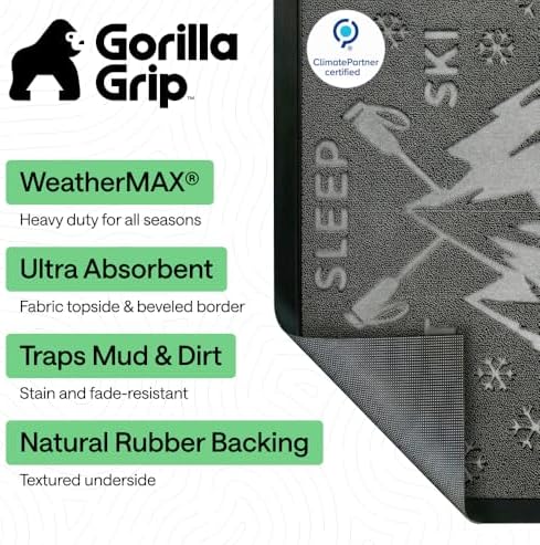 GORILLA GRIP WeatherMAX Door Mat, Indoor Outdoor, 29x17, Charcoal Skiing - Image 2