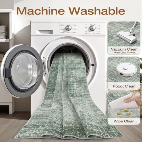 LOONGRUG 10x12 Area Rug Washable Neutral Modern Living Room Rug Dark Green - Image 2