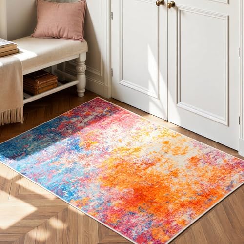 Rugflix 3x5 Entrance Rugs, Washable Colorful Rainbow Entry Small Rug by RugflixAreaRugs