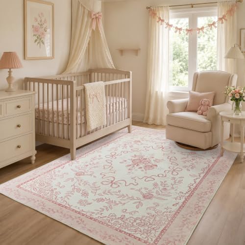 4x6 Pink Small Dorm Room Bedside Rug, Cute Feminine Office Area Rug for Rolling Chairs Under Desk - Image 3