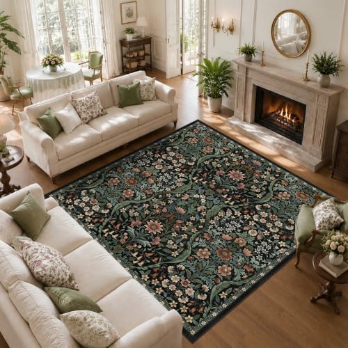 8x8 Square Rug Floral Washable Rug for Living Room Indoor Carpet by NakedCloud