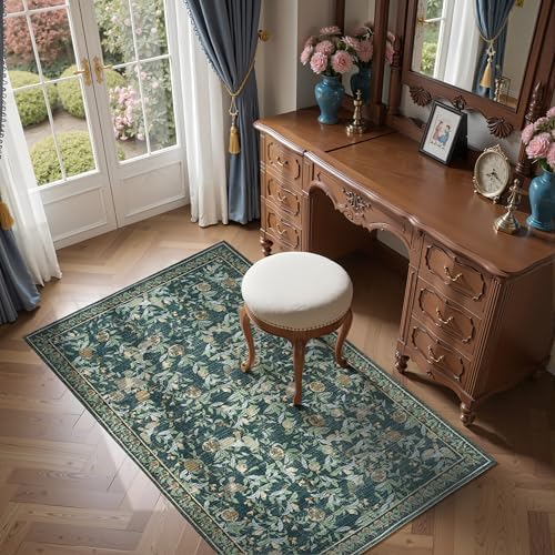 jinchan 3x5 Floral Vintage Washable Entrance Area Rug, Blue/Green - Image 4