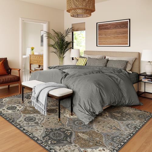 Lahome Moroccan 9x12 Rug for Living Room, Soft Washable Grey Bedroom Rug - Image 4