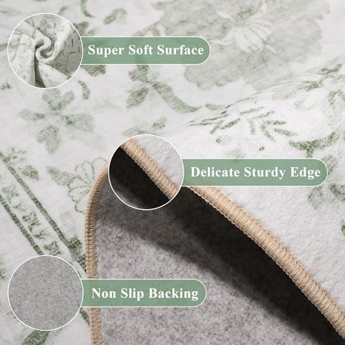 DUKINO 8x10 Area Rug Vintage Floral Washable Rug for Living Room Sage Green - Image 6
