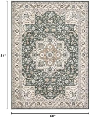 cotiled 5x7 Area Rug for Living Room, Washable, Traditional, Vintage Green - Image 2