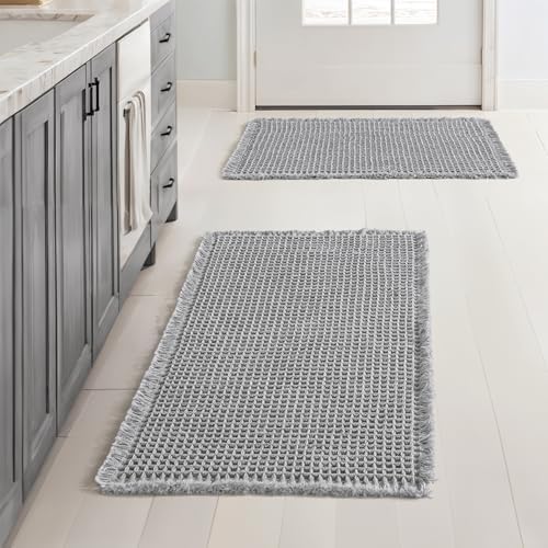 MIULEE Set of 2 Waffle Bathroom Rugs Boho Bath Mat Light Grey 17x24 Inch by MIULEE