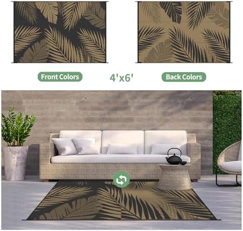 GENIMO Outdoor Rug, Waterproof Plastic Rugs for Patio, 4'x6' Black Brown - Image 2