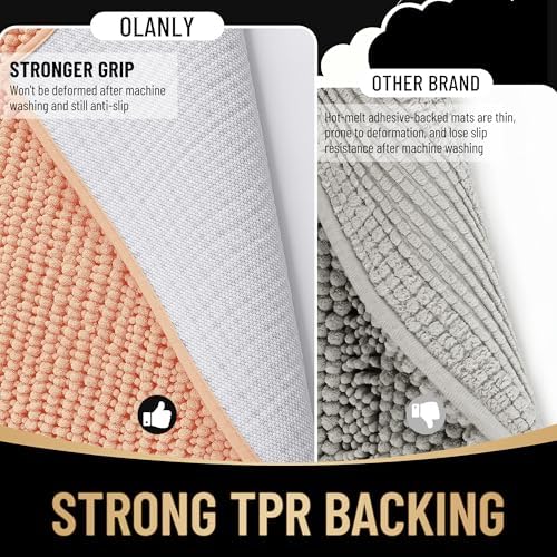 OLANLY Thick Chenille Bathroom Rugs 30x20, Soft Absorbent Bath Mat, Peach - Image 5