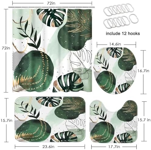 Bathroom Sets with Shower Curtain and Rugs Set of 4 Boho Sage Green - Image 2