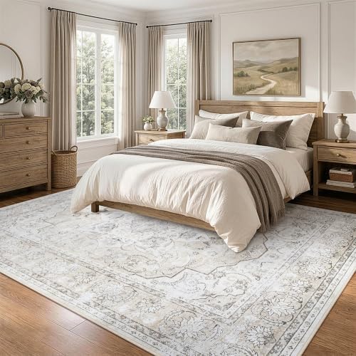 8x10 Washable Area Rugs for Living Room Beige White Non-Slip Rug - Image 2