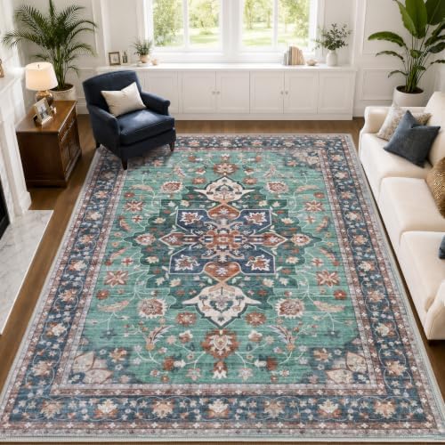 9x12 Area Rugs for Living Room, Washable Area Rug, Green by LLRULLGS